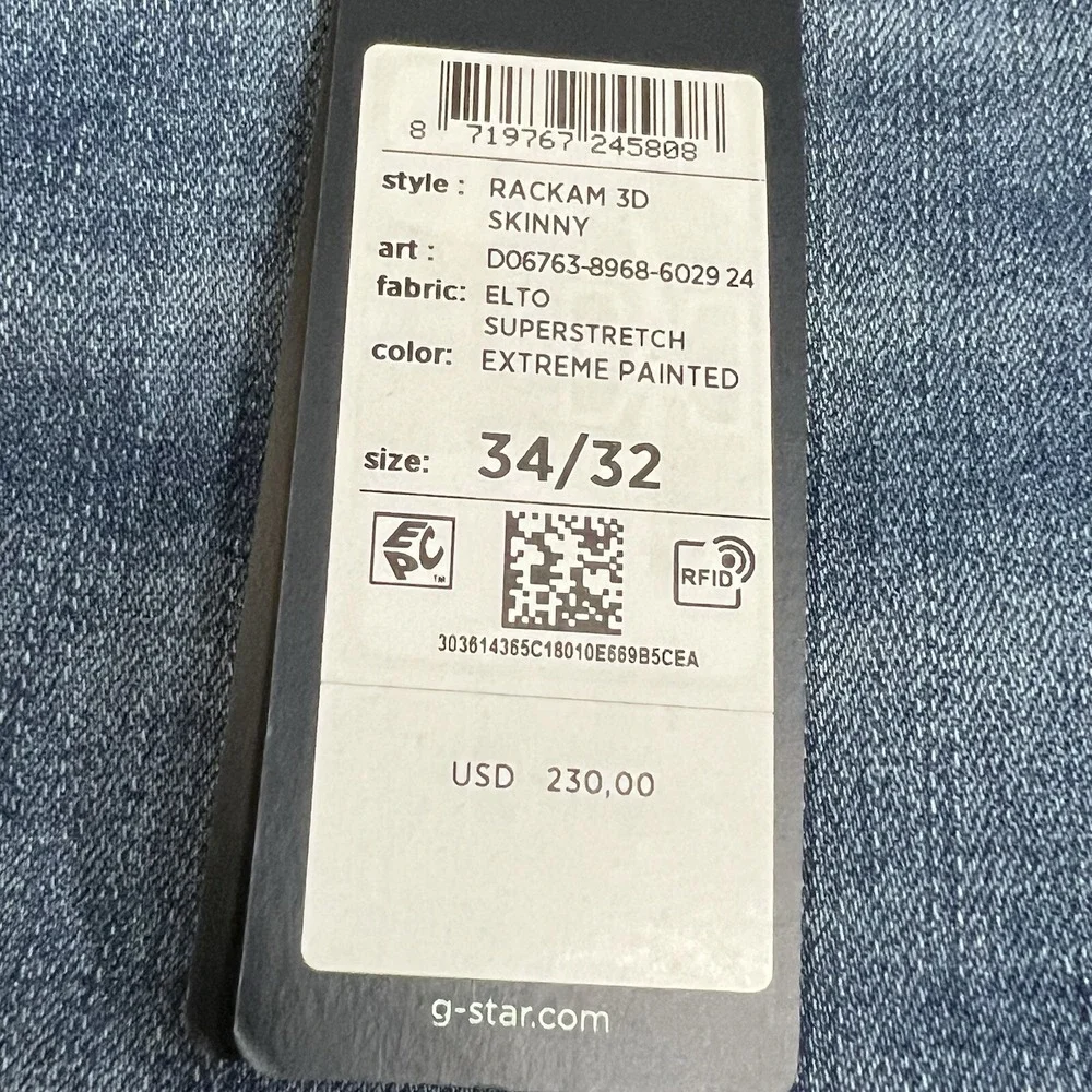 G Star Raw Rackam 3D Skinny Jeans Super Stretch Denim‎ Extreme Painted Men 34x32